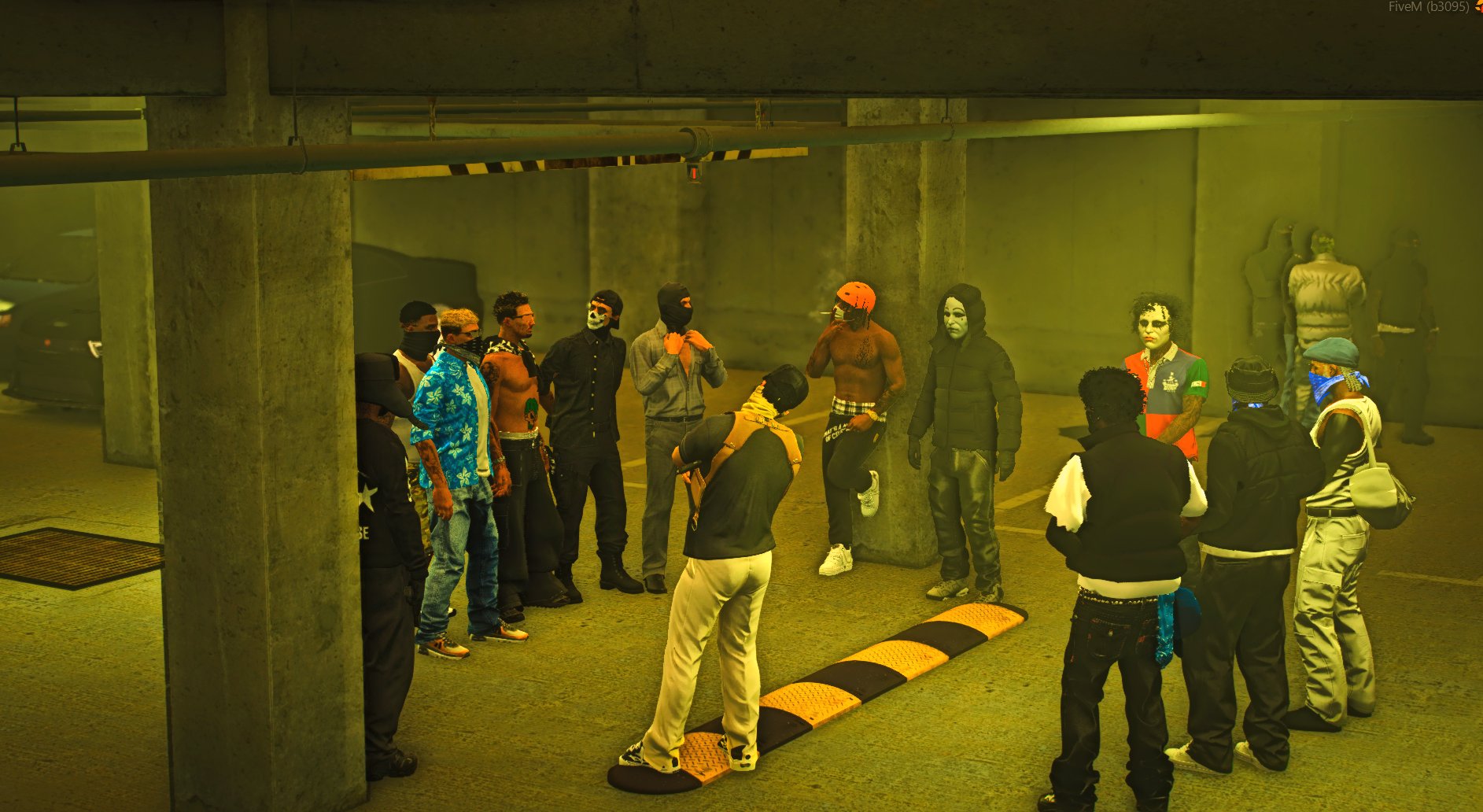 Rassemblement masqué dans un parking, activité illégale sur Stalya RP